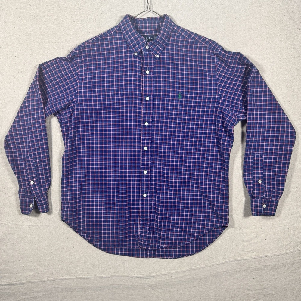 Polo Ralph Lauren Size L Green Navy Plaid Poplin Long Sleeve Button Down Shirt